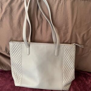 Vera Bradley Gray Leather Quilted Tote Bag